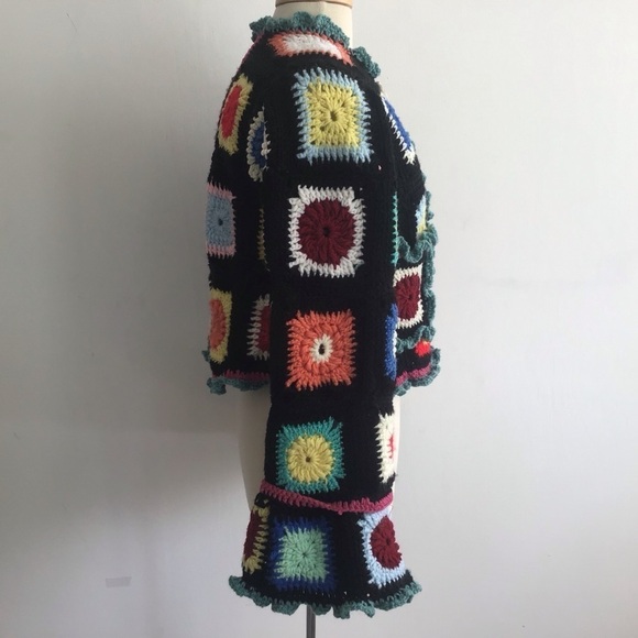 Up cycled granny square crib afghan cropped open front jacket / pockets Medium - Picture 5 of 7